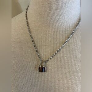 Stainless steel silver-tone 18k gold plated lock necklace